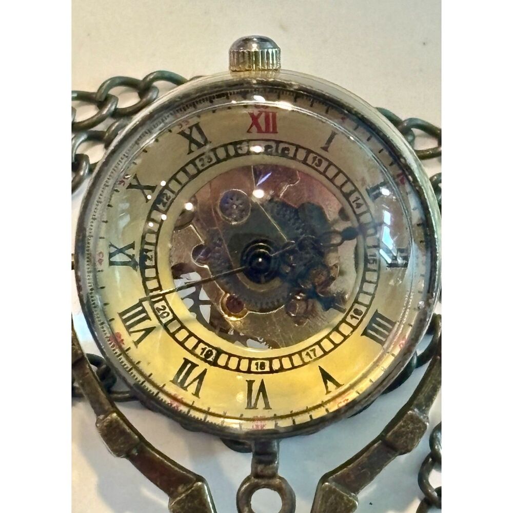 Vintage Steampunk Mechanical Glass Orb Pendant Watch Necklace